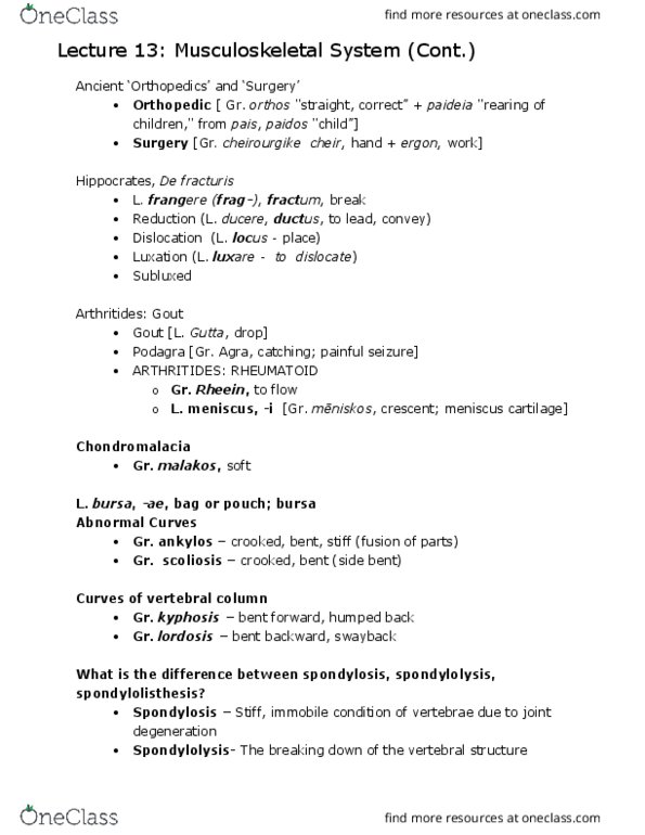 C C 306M Lecture Notes - Lecture 13: Scoliosis, Spondylolysis, Kyphosis thumbnail