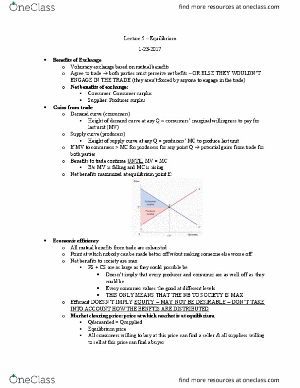 ECON 101 Lecture Notes - Lecture 5: Midpoint Method, Economic Surplus, Market Clearing thumbnail