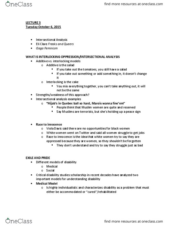 FEM 2110 Lecture Notes - Lecture 3: Voyeurism, Viola Davis, Ableism thumbnail