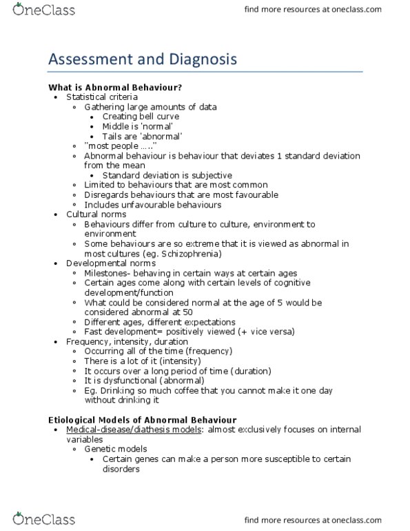 PSY340H5 Lecture Notes - Lecture 1: Intellectual Disability, Factor Analysis, Diagnostic And Statistical Manual Of Mental Disorders thumbnail