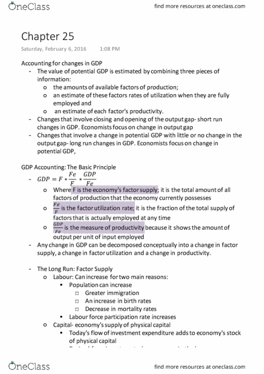 EC140 Chapter Notes - Chapter 25: Capital Accumulation, Output Gap, Potential Output thumbnail