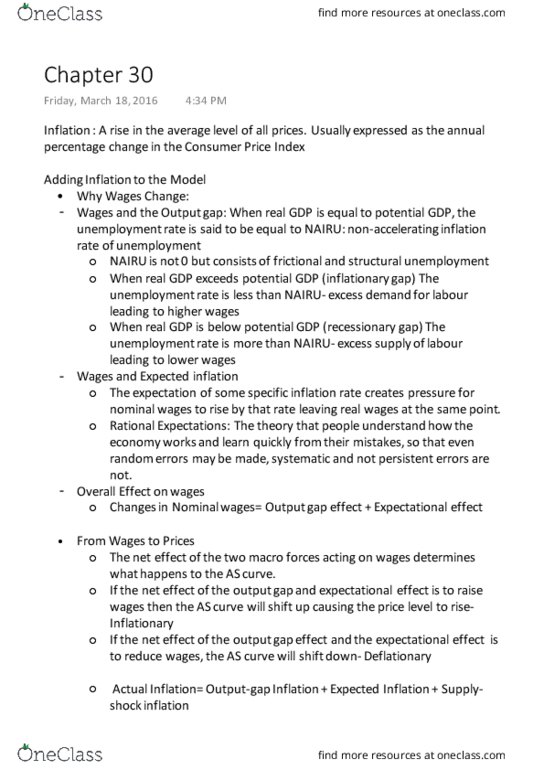 EC140 Chapter Notes - Chapter 30: Disinflation, Stagflation, Phillips Curve thumbnail