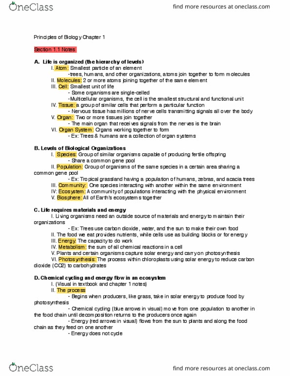 BIOL 1541L Lecture Notes - Lecture 1: Nervous Tissue, Human Musculoskeletal System, Photosynthesis thumbnail