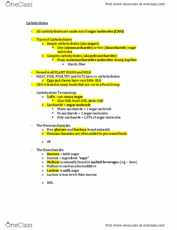 NUTR 1010 Lecture Notes - Lecture 6: Digestion, Cellulose, Glycogen thumbnail