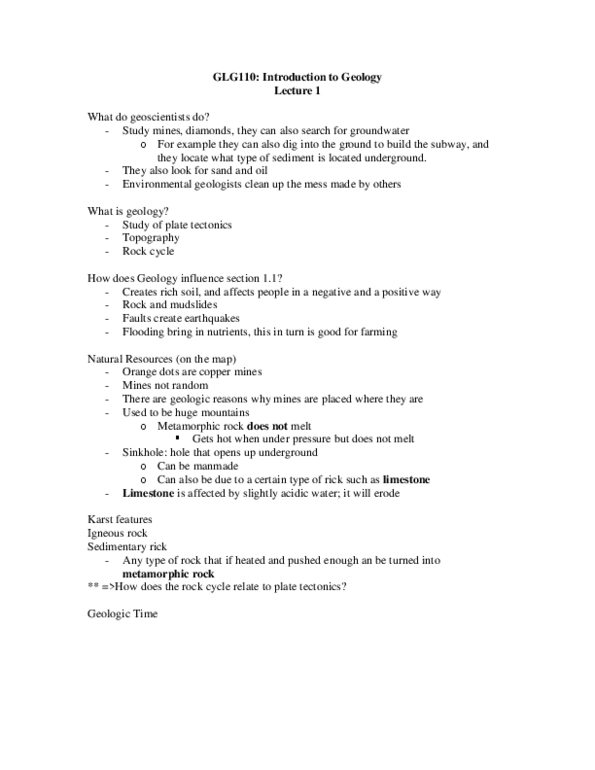 ESS102H1 Lecture Notes - Sinkhole, Rock Cycle, Igneous Rock thumbnail