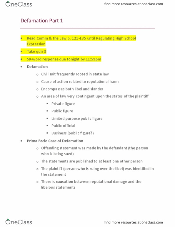 COMM 4024 Lecture Notes - Lecture 9: Narrow Tailoring, Prior Restraint, Central Hudson Gas & Electric Corp. V. Public Service Commission thumbnail