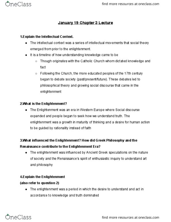 SLGY 2131 Lecture Notes - Lecture 3: Montesquieu, Social Conflict, Age Of Enlightenment thumbnail