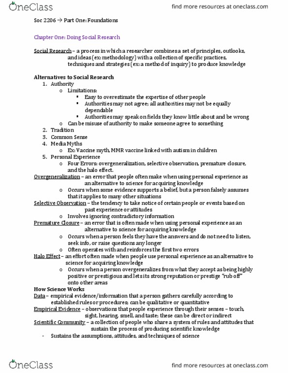 Sociology 2206A/B Chapter Notes - Chapter 1: Institute Of Historical Research thumbnail