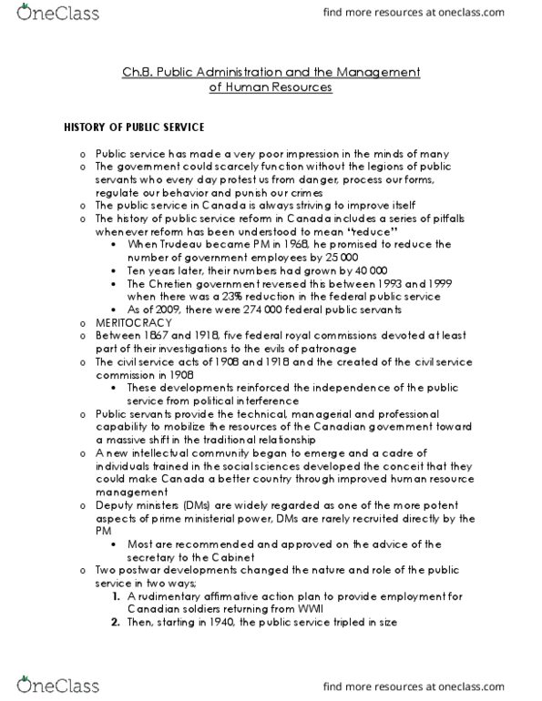 Political Science 2237E Chapter Notes - Chapter 8: Biculturalism, Human Resource Management, Brian Mulroney thumbnail