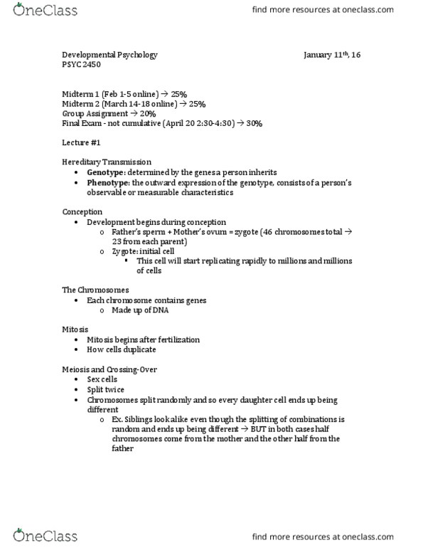 PSYC 2450 Lecture Notes - Lecture 1: Egg Cell, Twin, Fertility Medication thumbnail