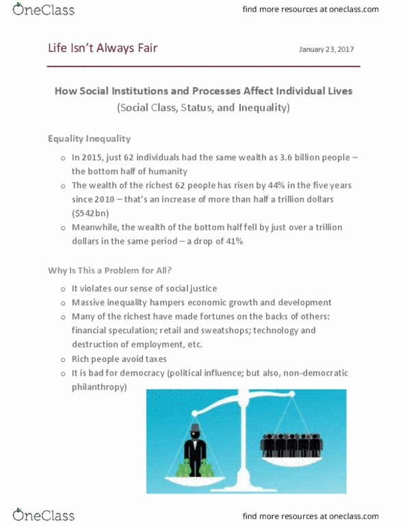 Sociology 1027A/B Lecture Notes - Lecture 3: Socioeconomic Status, Meritocracy, Social Capital thumbnail