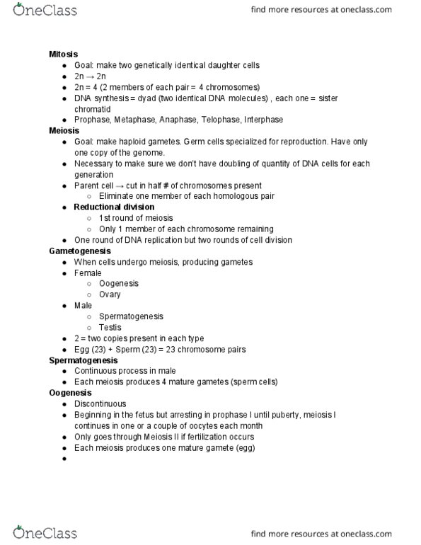 WGSS 1105 Lecture Notes - Lecture 13: Edwards Syndrome, Patau Syndrome, Zygote thumbnail