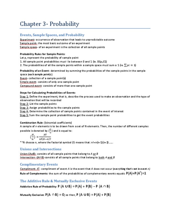 STAT 2060 Chapter Notes - Chapter 3: Conditional Probability, Bayes Estimator, Sample Space thumbnail