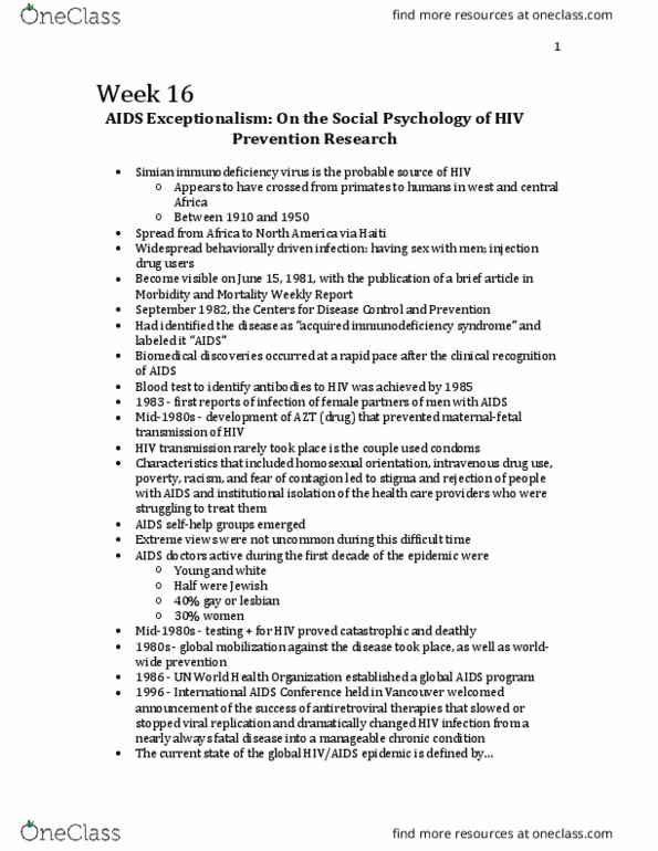 Psychology 2075 Chapter Notes - Chapter 16: Aids, Immunodeficiency, Meta-Analysis thumbnail