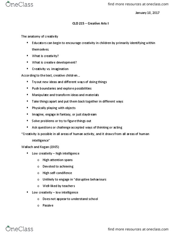 CLD 215 Lecture Notes - Lecture 1: Convergent Thinking thumbnail