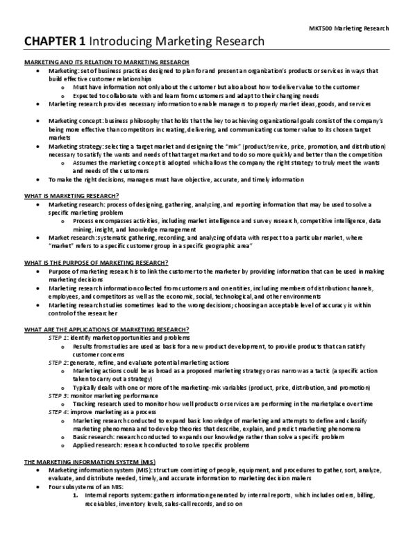 MKT 500 Chapter Notes - Chapter 1: Marketing Intelligence, Market Segmentation, Competitive Intelligence thumbnail