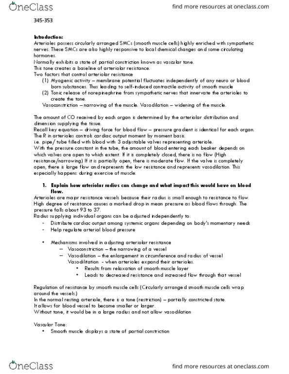 PHGY 214 Lecture Notes - Lecture 3: Angiotensin, Autoregulation, Vasoactivity thumbnail