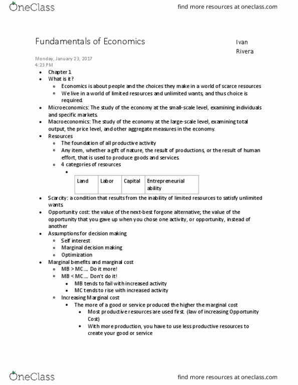 ECON 2304 Lecture Notes - Lecture 1: Marginal Cost, Opportunity Cost thumbnail