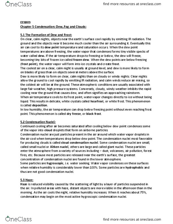 EESB03H3 Chapter Notes - Chapter 5: Cumulus Congestus Cloud, Cirrocumulus Cloud, Altostratus Cloud thumbnail