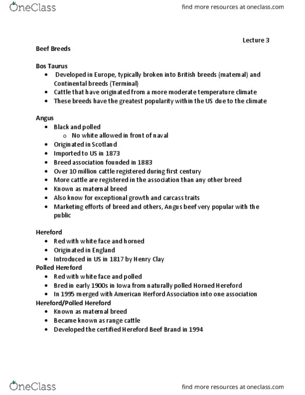 ANSC 160 Lecture Notes - Lecture 3: Foundation Stock, Brangus, Chianina thumbnail