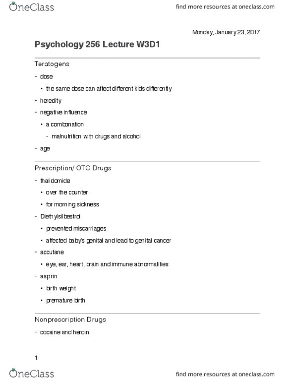 PSY 256 Lecture Notes - Lecture 4: Fetal Alcohol Spectrum Disorder, Chorionic Villus Sampling, Palmar Grasp Reflex thumbnail