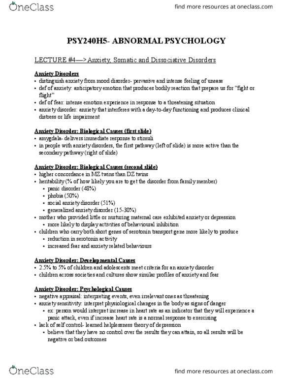 PSY240H5 Lecture Notes - Lecture 4: Conversion Disorder, Habit Reversal Training, Factitious Disorder thumbnail
