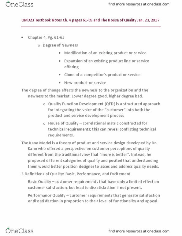 SMG OM 323 Chapter Notes - Chapter 4: Service Design, Quality Function Deployment thumbnail