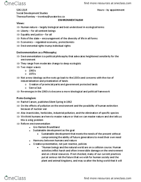 SDS131R Lecture Notes - Lecture 11: Rudolf Bahro, Anthropocentrism, Robert E. Goodin thumbnail