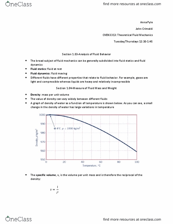 CVEN 3313 Chapter Notes - Chapter 1: Pressure Measurement, Perfect Gas, Ideal Gas Law thumbnail