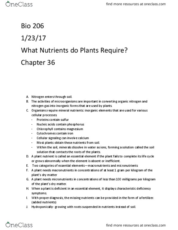 BIOL 206 Chapter Notes - Chapter 36: Arabidopsis Thaliana, Symplast, Kilogram thumbnail