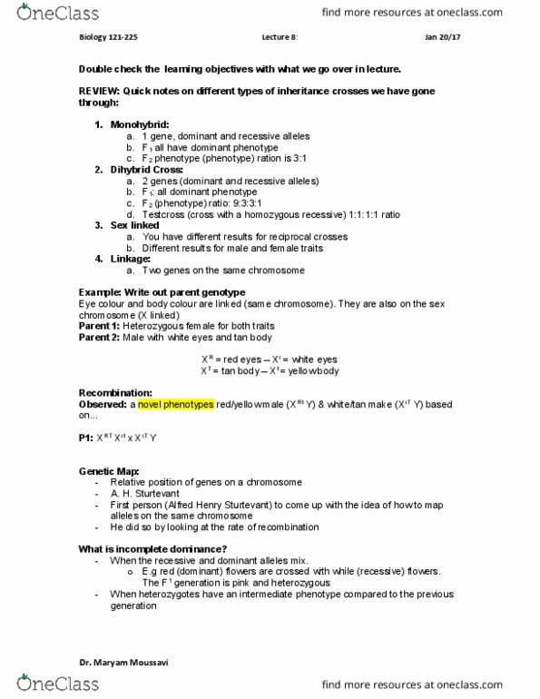 BIOL 121 Lecture Notes - Lecture 8: Phenylalanine, Allele, Zygosity thumbnail