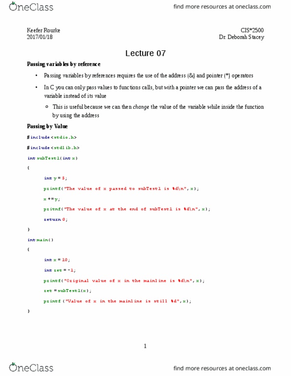 CIS 2500 Lecture Notes - Lecture 6: C String Handling, C Dynamic Memory Allocation, Subroutine thumbnail