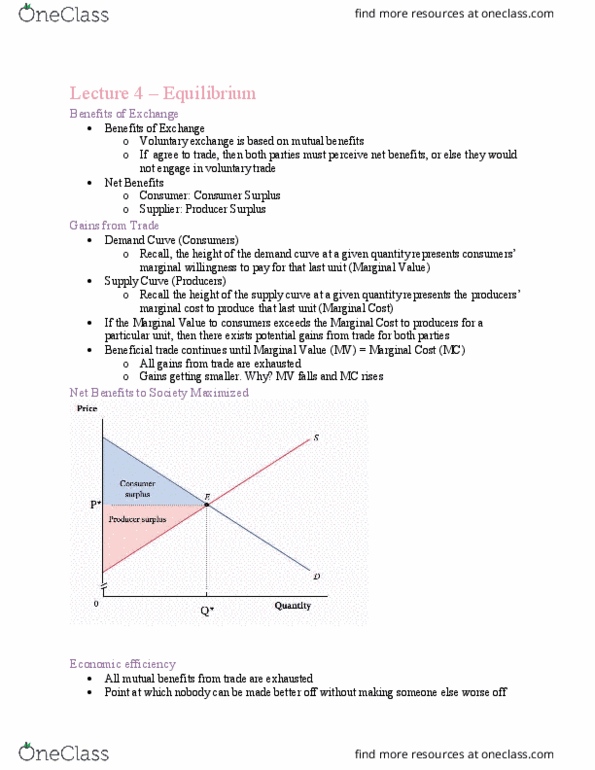 ECON 101 Lecture Notes - Lecture 4: Market Clearing, Economic Surplus, Demand Curve thumbnail