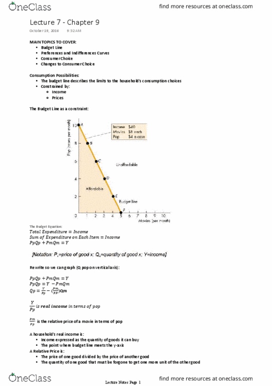 Economics 1021A/B Lecture Notes - Lecture 7: Demand Curve, Indifference Curve, Relative Price thumbnail