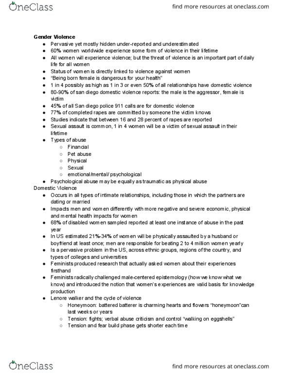 WMNST 325 Lecture Notes - Lecture 18: Sexual Penetration, Elder Abuse, Class Discrimination thumbnail