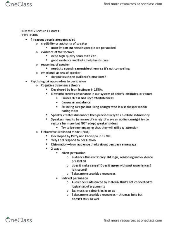 COMM212 Lecture Notes - Lecture 11: Ad Hominem, False Dilemma, Leon Festinger thumbnail