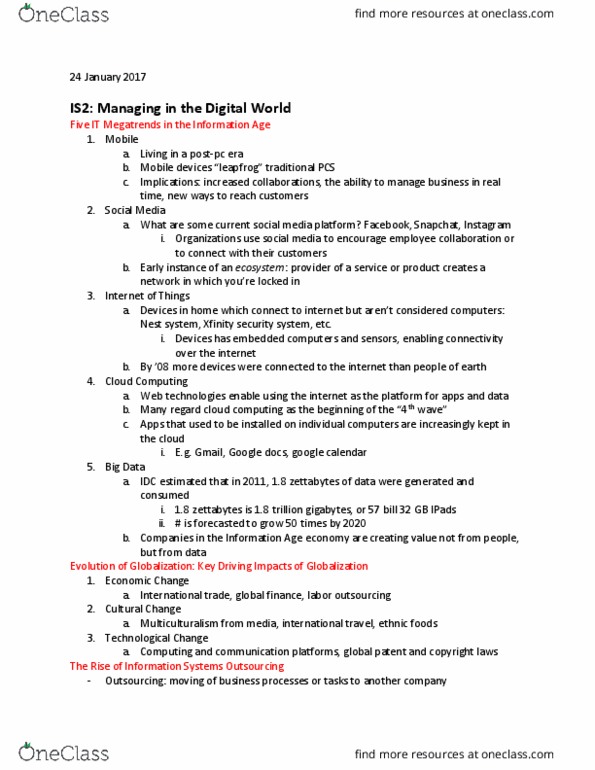 SMG IS 223 Lecture Notes - Lecture 2: E-Commerce, Enterprise Resource Planning, Digital Divide thumbnail