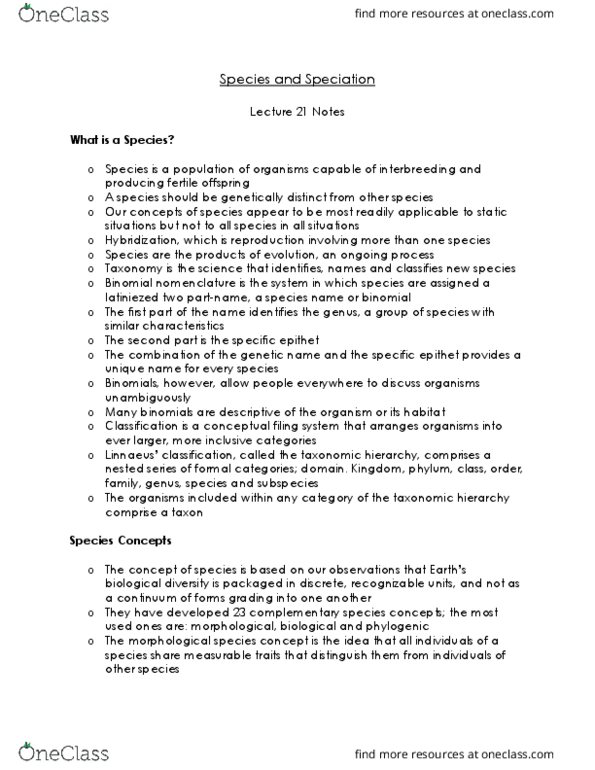 Biology 1001A Lecture Notes - Lecture 21: Zygote, Carl Linnaeus, Reproductive Isolation thumbnail