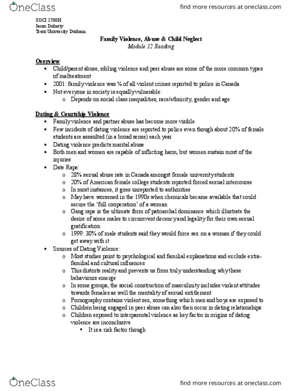 SOCI 2700H Chapter Notes - Chapter 12: Conflict Tactics Scale, Abuse, Dating Abuse thumbnail