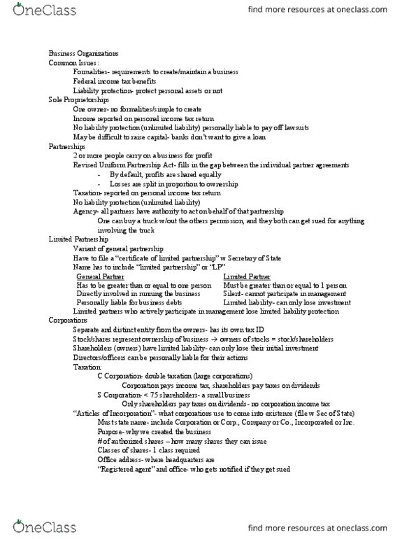 MGT 200 Lecture Notes - Lecture 8: Chameleon, Registered Agent, Commingling thumbnail