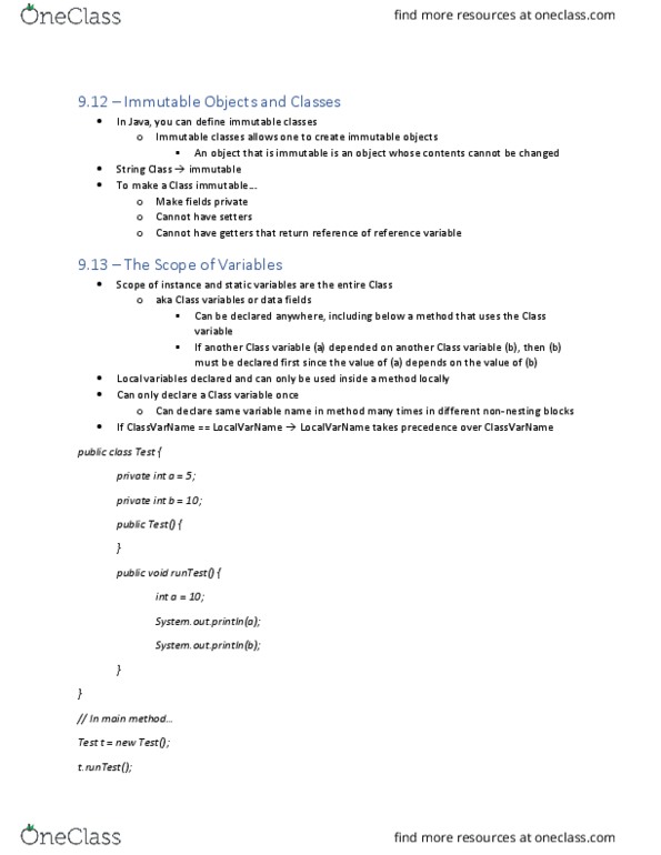 CSE 8B Chapter Notes - Chapter 9.12 - 9.14: Class Variable, Static Variable, Local Variable thumbnail