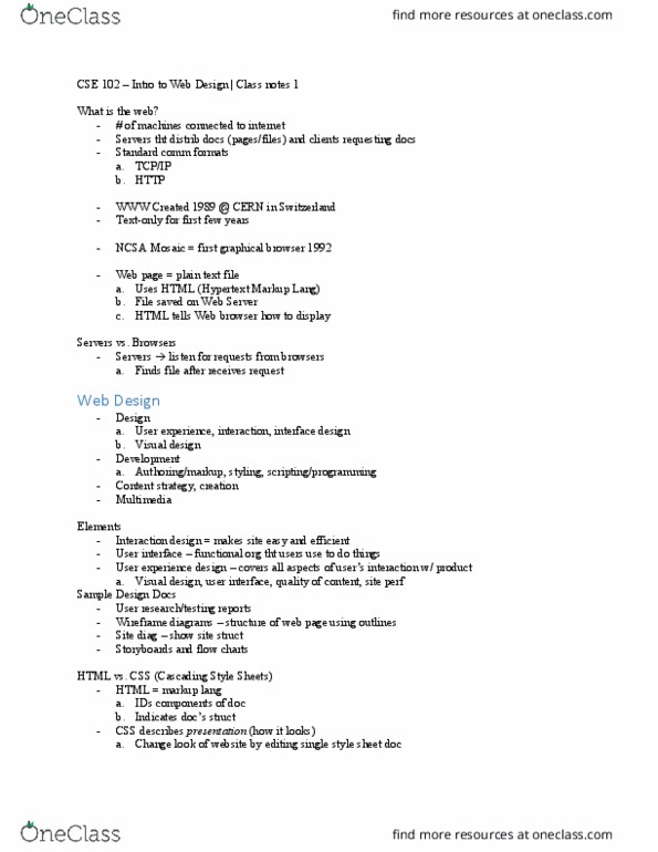 CSE 102 Lecture Notes - Lecture 1: Textpad, File Transfer Protocol, Website Wireframe thumbnail