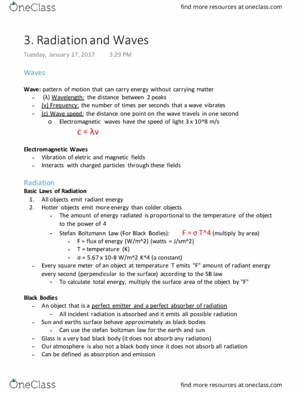 SCI201 Lecture Notes - Lecture 3: Planck'S Law, Energy Flux, Radiant Energy thumbnail