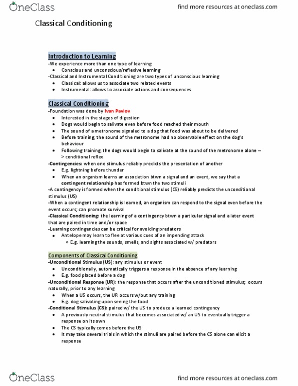 PSYCH 1F03 Lecture 2: Classical Conditioning thumbnail