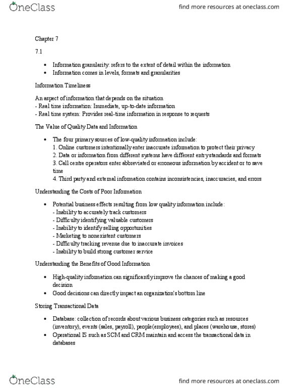 ITM 102 Lecture Notes - Lecture 7: Data Mart, Uptodate, Order Fulfillment thumbnail