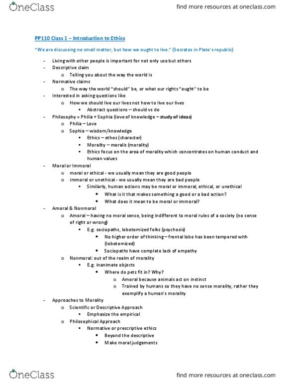 PP110 Lecture Notes - Lecture 3: Egotism, Meta-Ethics, Frontal Lobe thumbnail