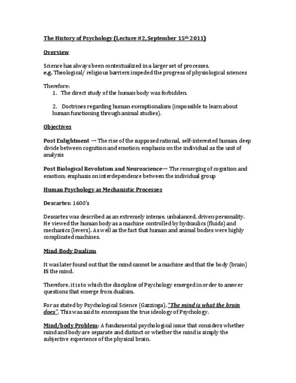 PSY100H1 Lecture Notes - Longcase Clock, Psychological Science, Wilhelm Wundt thumbnail
