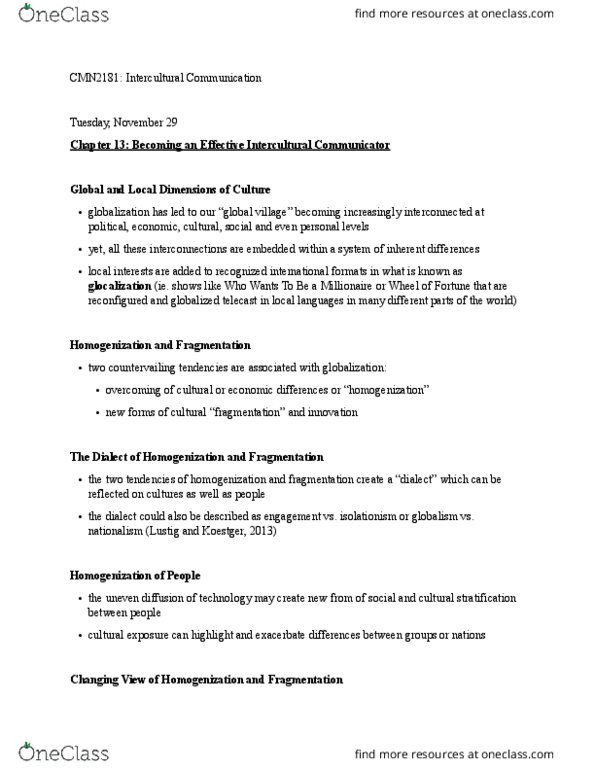CMN 2181 Lecture Notes - Lecture 12: Trans-Cultural Diffusion, Glocalization thumbnail