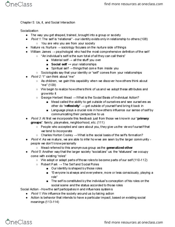 SOC 100 Lecture Notes - Lecture 1: Erving Goffman, Social Inequality, George Herbert Mead thumbnail