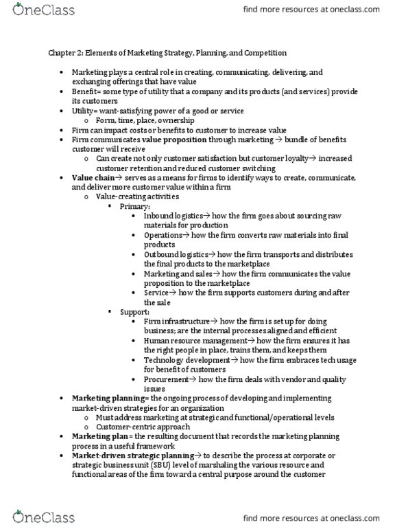 MARK20100 Chapter Notes - Chapter 2: Boston Consulting Group, Value Chain, Human Resource Management thumbnail